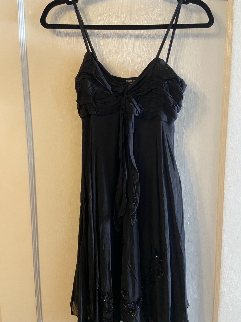 Guess Jeans Black Spaghetti Strap Dress with Bow Detail